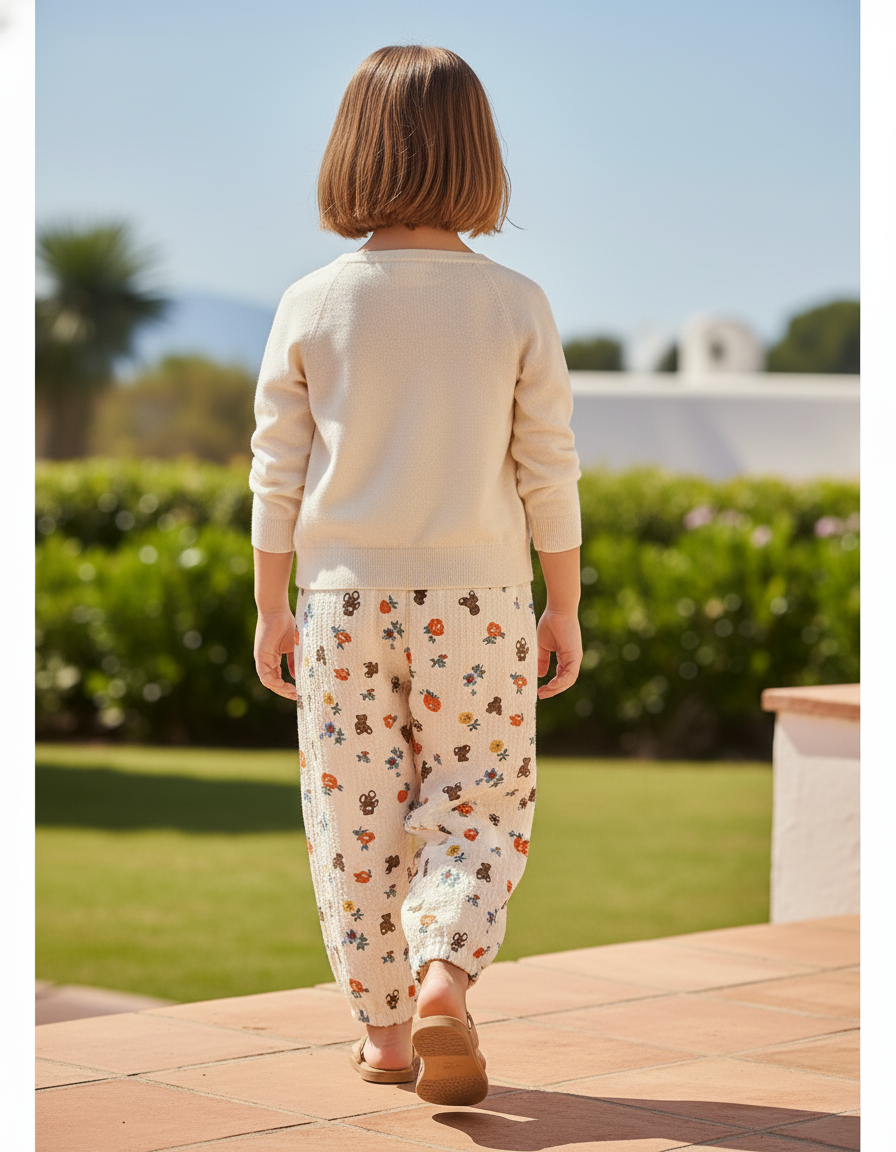 Pantalon En Lin Écru Imprimé Fleuri Ample Fille - Multicolore - vue 2