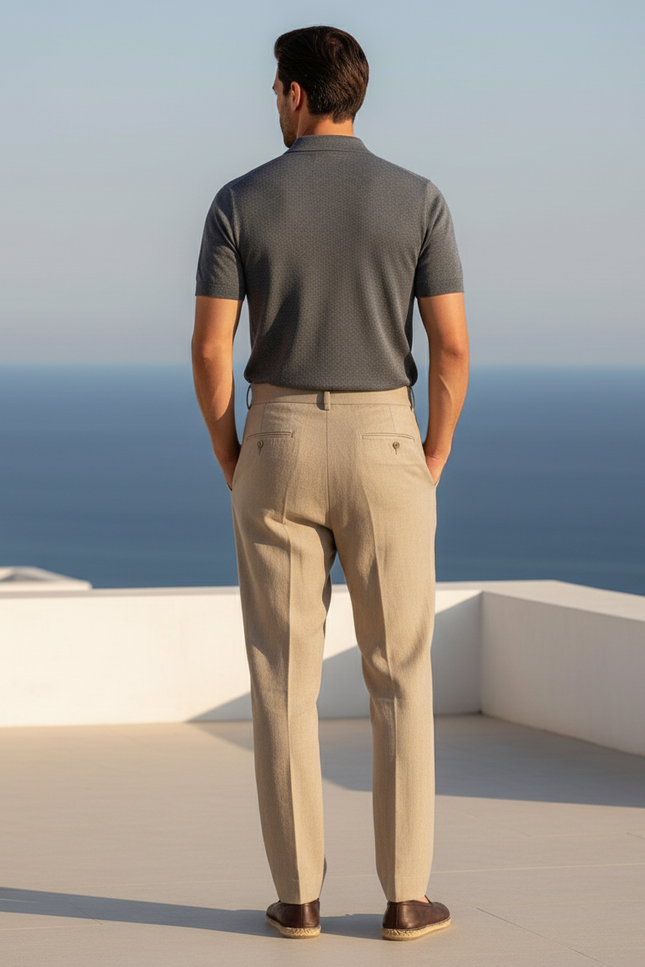 Pantalon En Lin Homme Sable Pince - Beige - vue 2