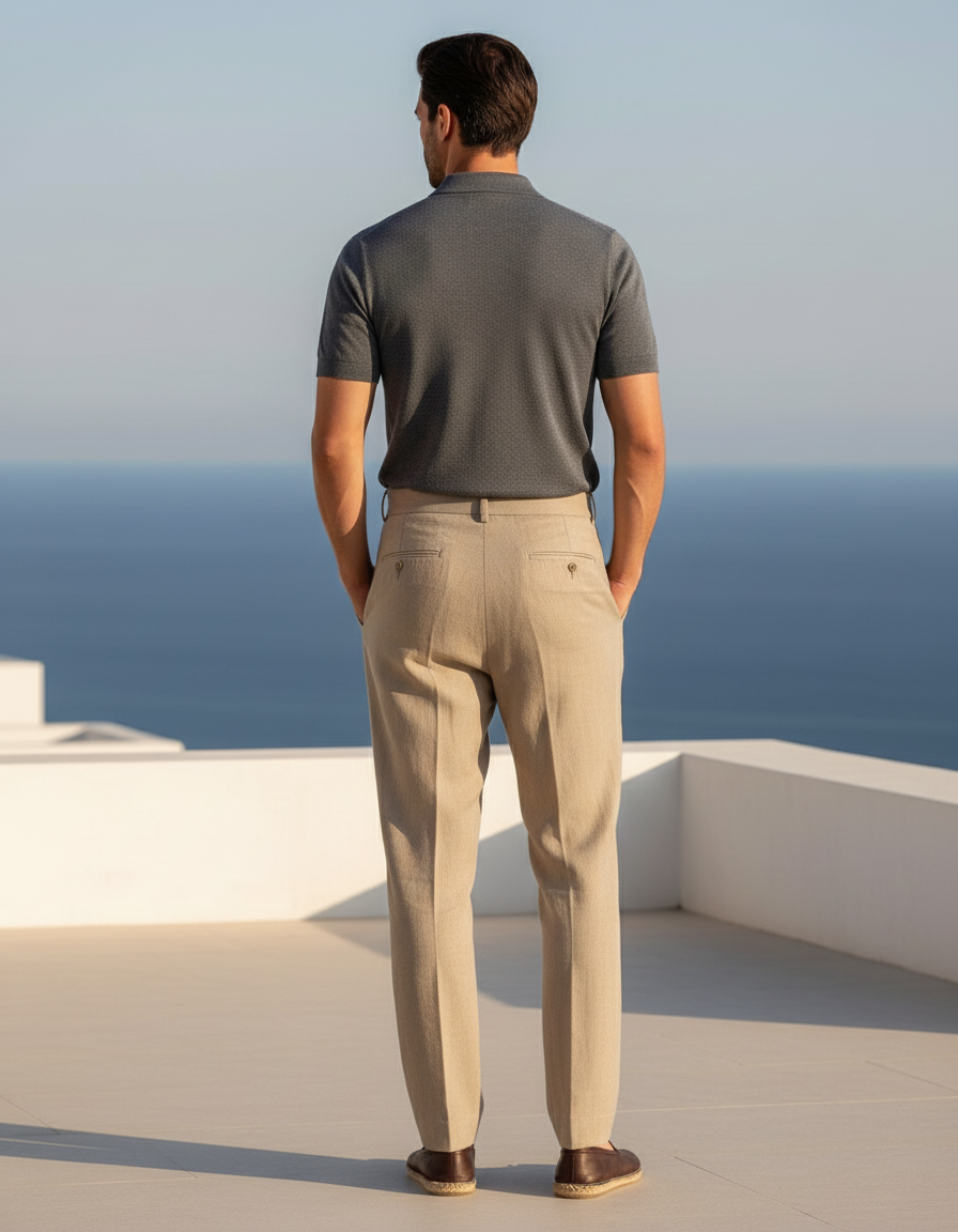 Pantalon En Lin Homme Sable Pince - Beige - vue 2