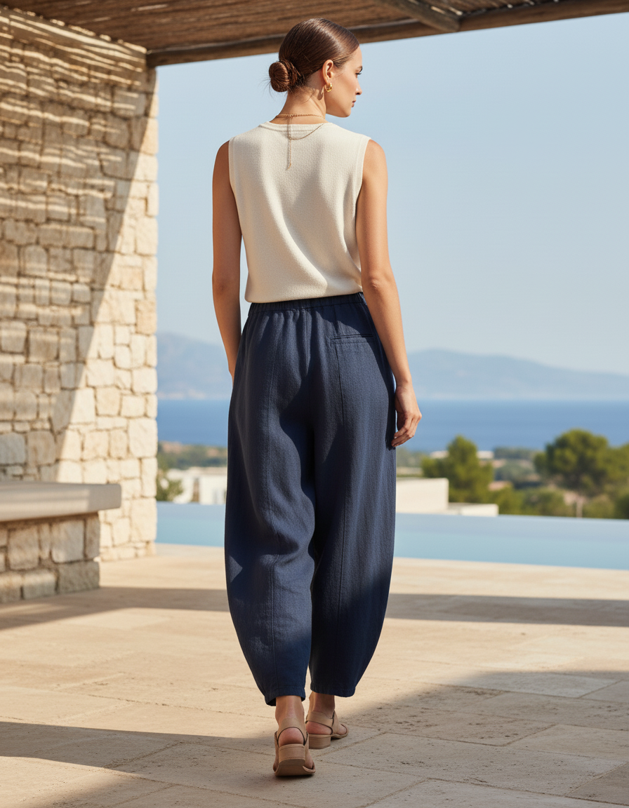 Pantalon Lin Ballon - Marine - vue 2