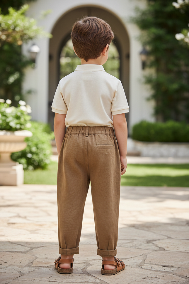 Pantalon En Lin Marron Ample Décontracté Enfant - vue 2