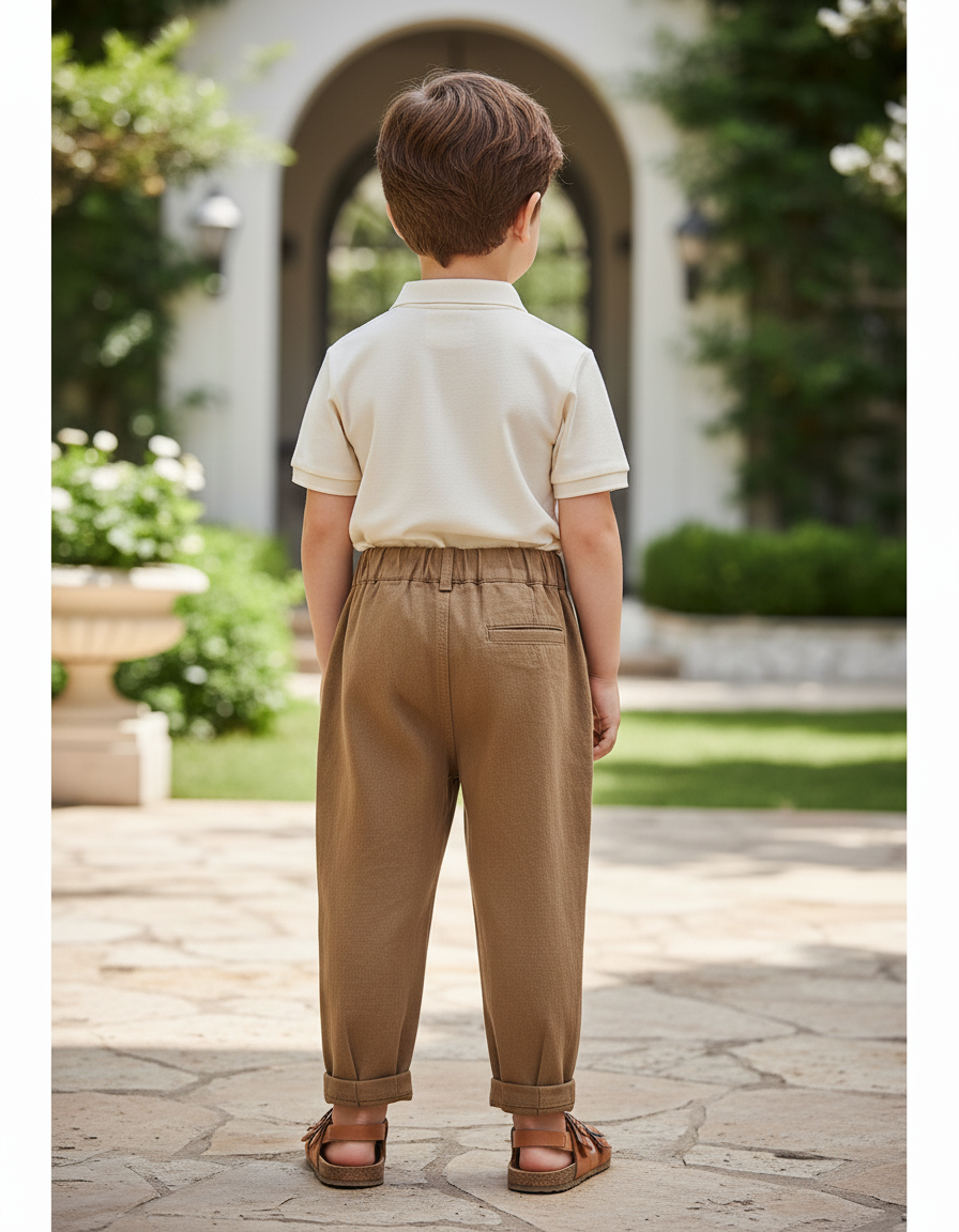Pantalon En Lin Marron Ample Décontracté Enfant - vue 2