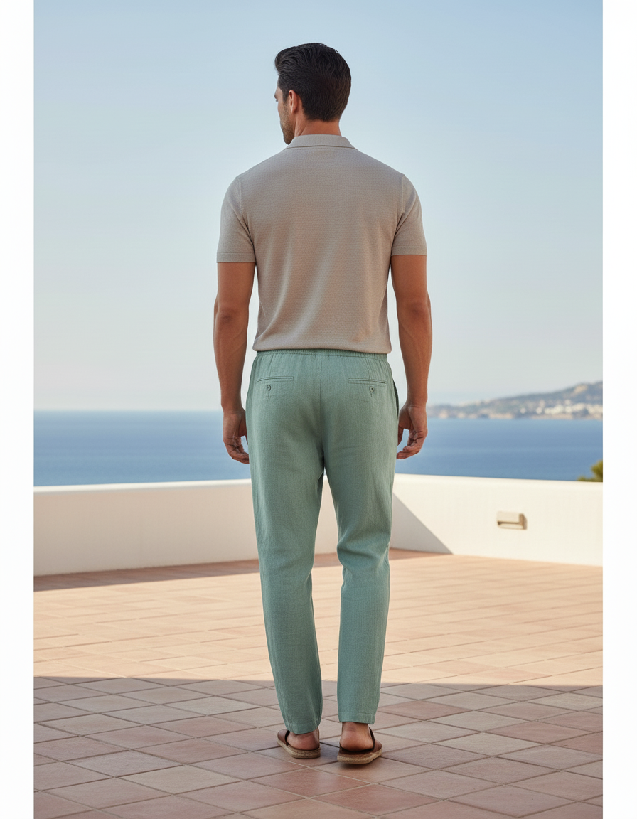 Pantalon Lin Vert D'eau - vue 2