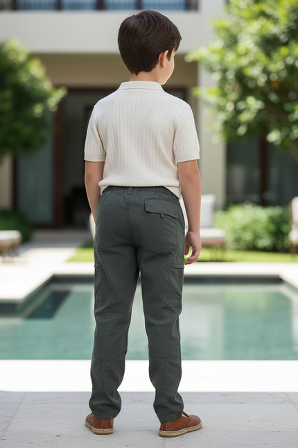 Pantalon En Lin Kaki Cargo Enfant Décontracté Droit - vue 2