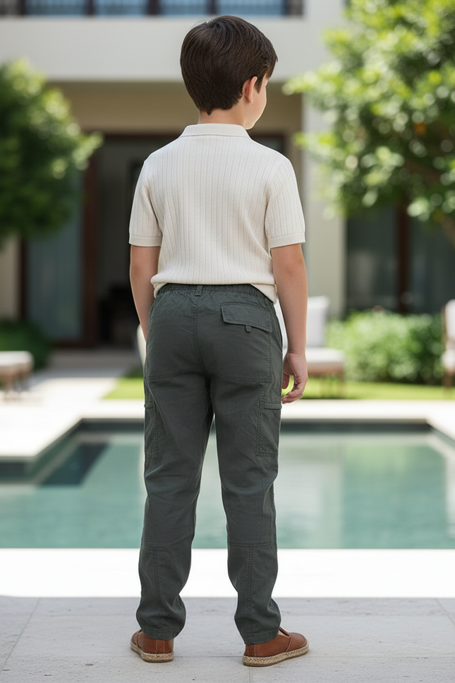 Pantalon En Lin Kaki Cargo Enfant Décontracté Droit - vue 2