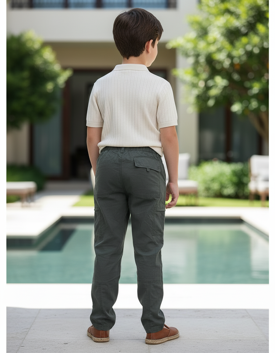 Pantalon En Lin Kaki Cargo Enfant Décontracté Droit - vue 2