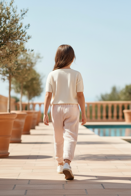 Pantalon En Lin Rose Gaze Ample Confortable Enfant - vue 2