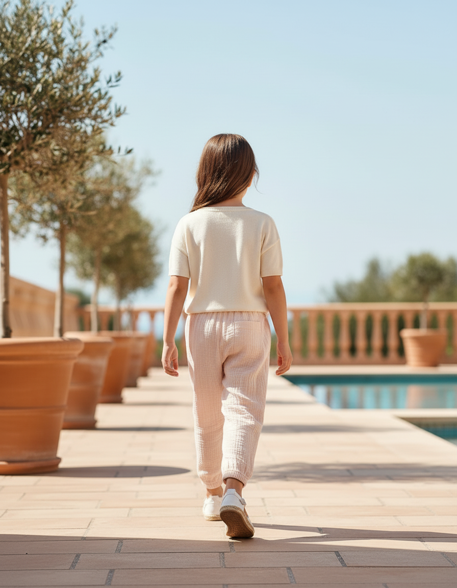 Pantalon En Lin Rose Gaze Ample Confortable Enfant - vue 2