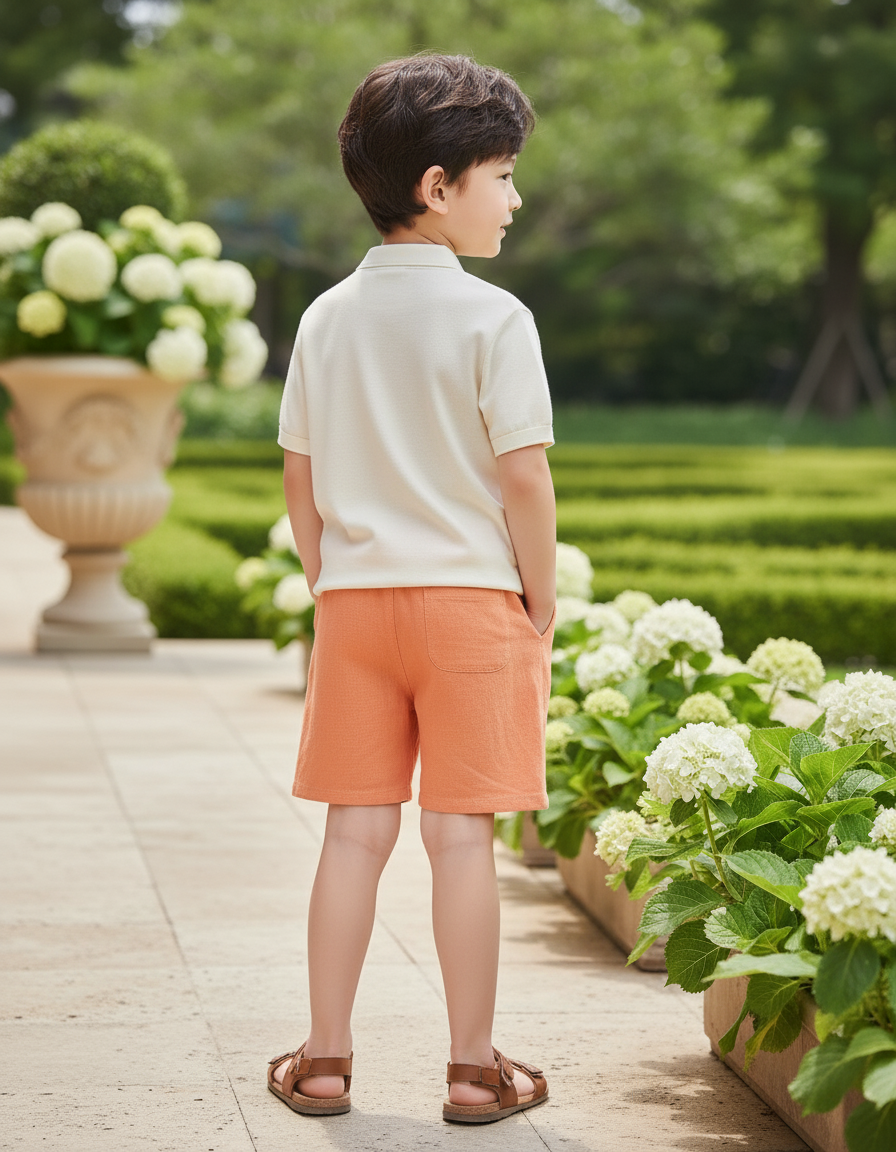 Pantalon En Lin Orange Coton Décontracté Cordon Enfant - vue 2