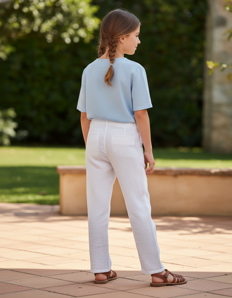 Pantalon En Lin Blanc Droit Enfant Léger Décontracté - vue 2