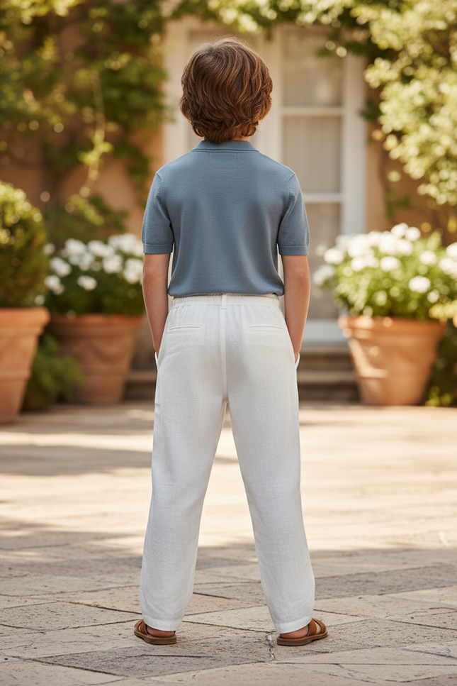 Pantalon En Lin Blanc Ample Cordon Décontracté Enfant - vue 2