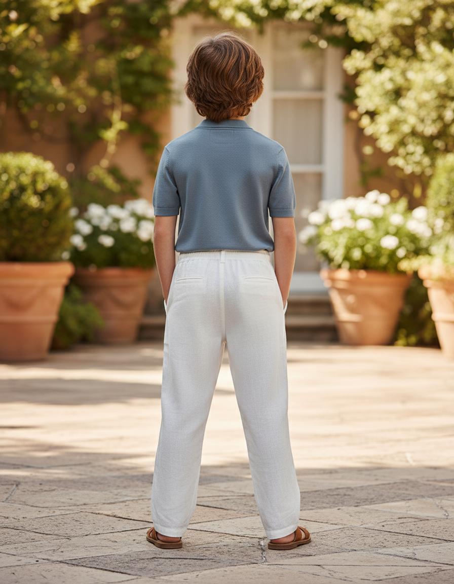 Pantalon En Lin Blanc Ample Cordon Décontracté Enfant - vue 2