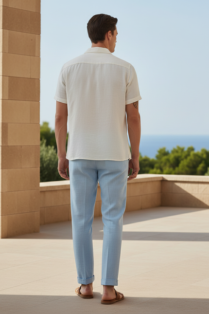 Pantalon En Lin Bleu Ciel Plissé Droit Élégant Homme - vue 2