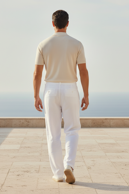 Pantalon En Lin Blanc Ample Décontracté Homme Léger - vue 2