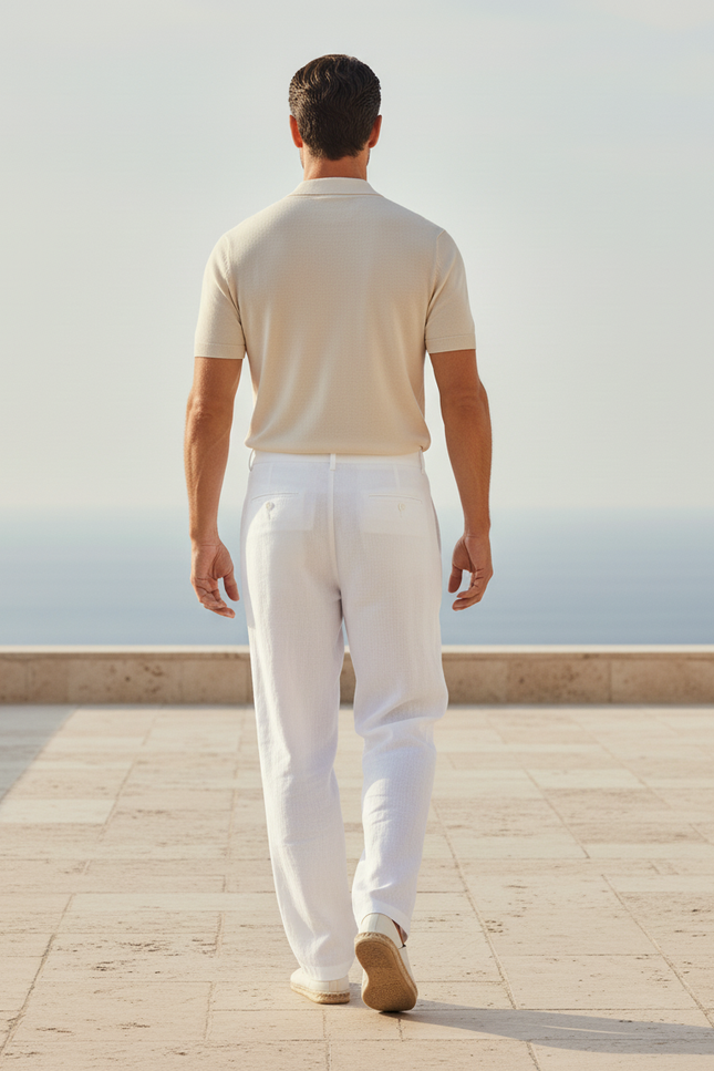 Pantalon En Lin Blanc Ample Décontracté Homme Léger - vue 2