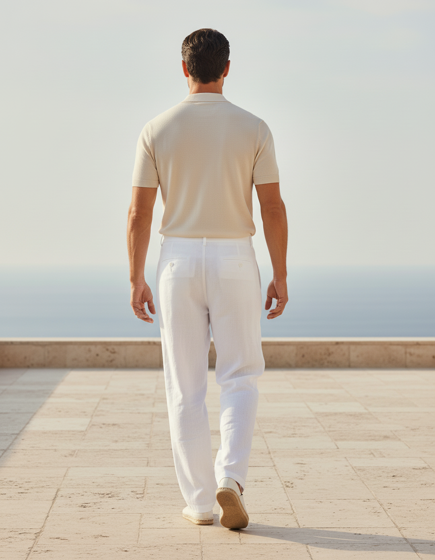 Pantalon En Lin Blanc Ample Décontracté Homme Léger - vue 2