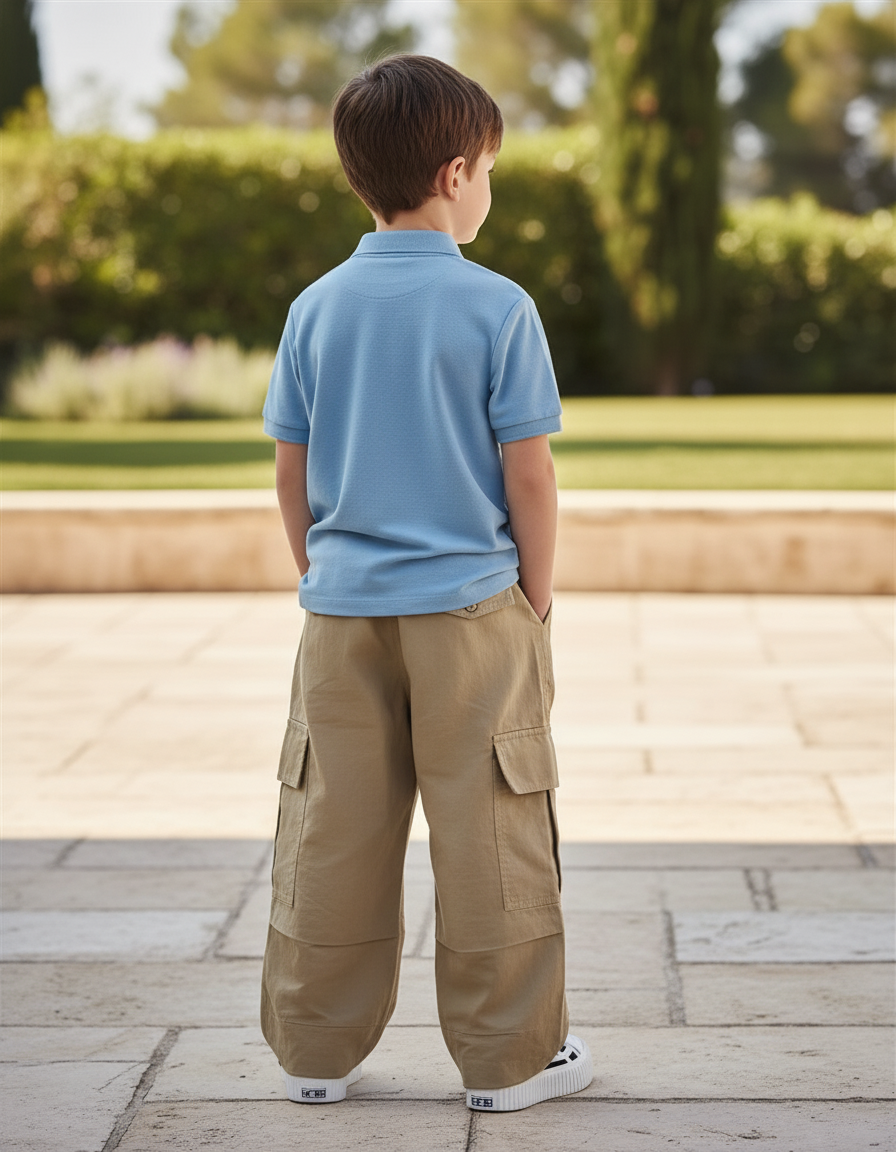 Pantalon En Lin Cargo Ample Kaki Garçon Décontracté - vue 2