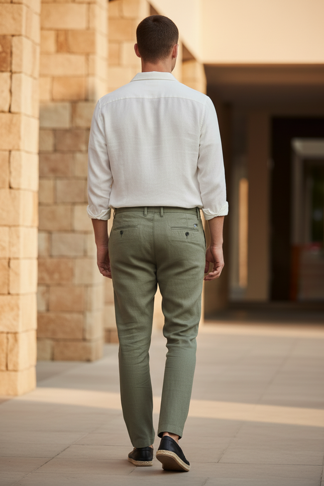 Pantalon En Lin Kaki Homme - vue 2