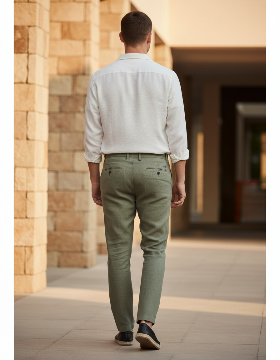 Pantalon En Lin Kaki Homme - vue 2