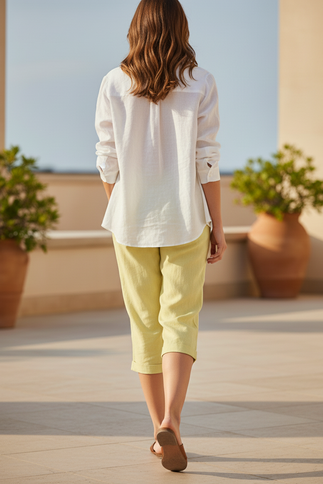 Pantalon Lin Coton Femme Grande Taille - Vert - vue 2