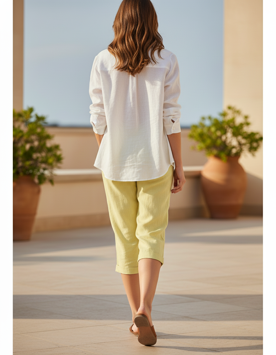 Pantalon Lin Coton Femme Grande Taille - Vert - vue 2