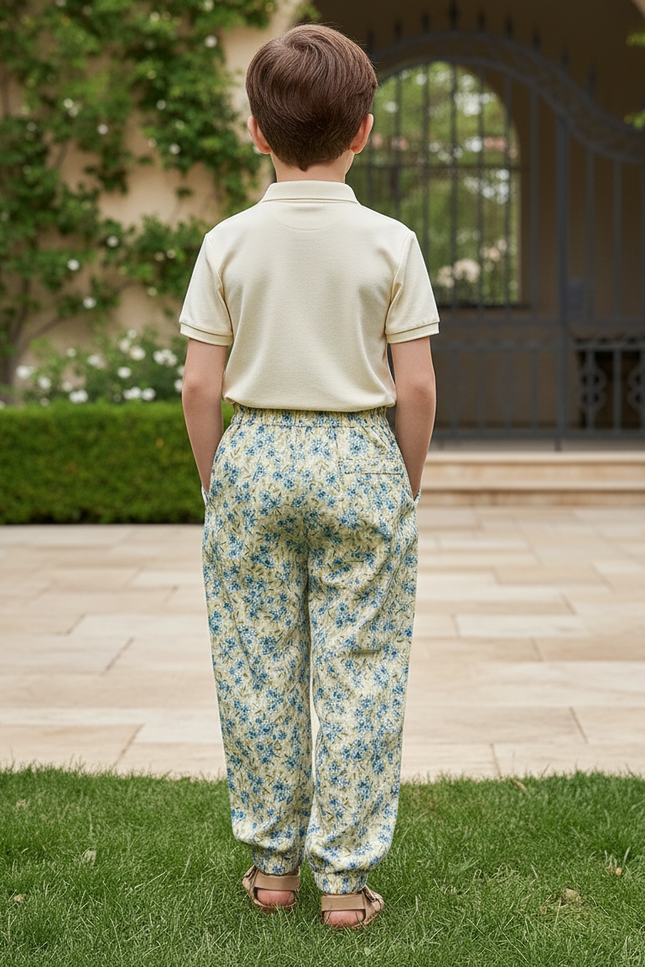 Pantalon En Lin Ample Imprimé Floral Élastique Enfant - vue 2