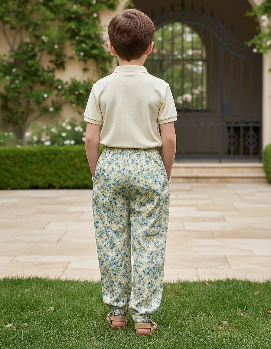 Pantalon En Lin Ample Imprimé Floral Élastique Enfant - vue 2