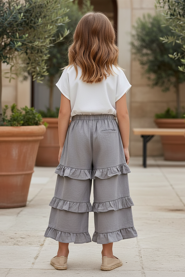 Pantalon En Lin Gris Volants Fille Confortable - vue 2