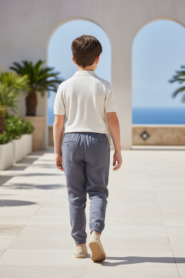 Pantalon En Lin Gris, Ample, Décontracté, Cordon - vue 2