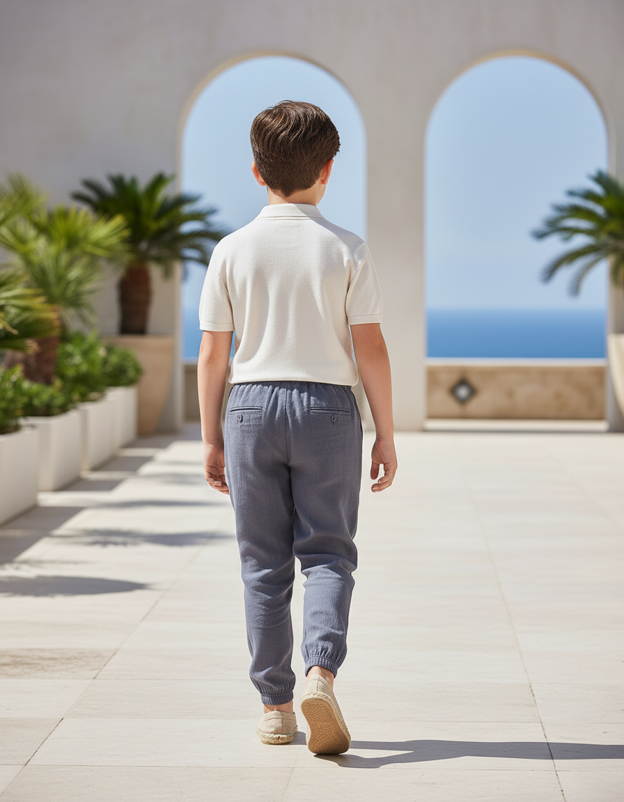 Pantalon En Lin Gris, Ample, Décontracté, Cordon - vue 2
