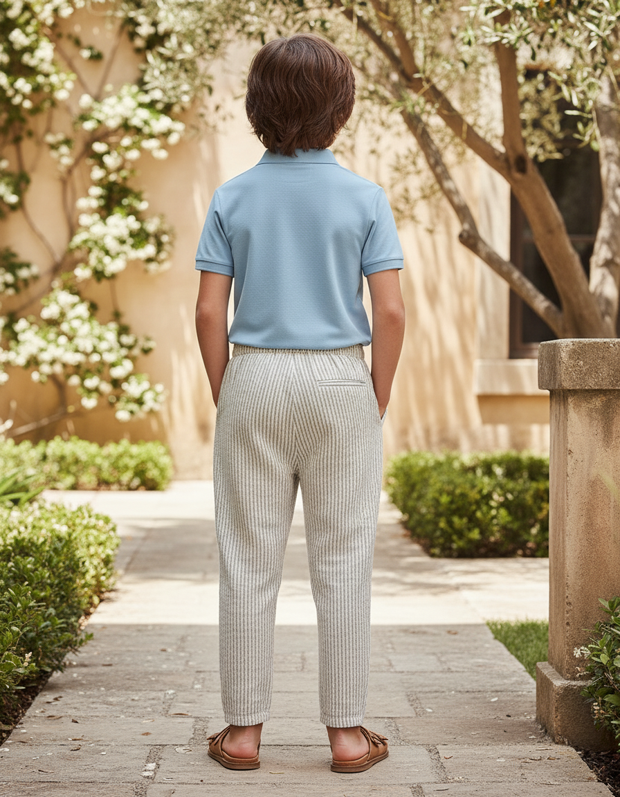 Pantalon En Lin Garçon Écru Tapered - Beige - vue 2