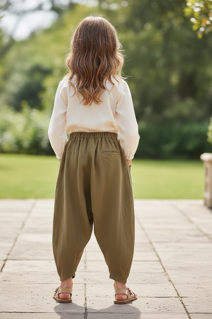Pantalon En Lin Kaki Ample Décontracté Confortable Bohème - vue 2