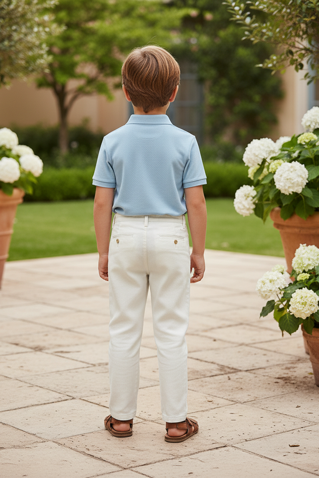 Pantalon En Lin Écru Droit Classique Enfant - Beige - vue 2