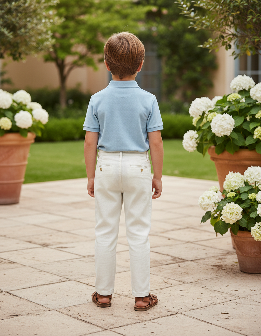Pantalon En Lin Écru Droit Classique Enfant - Beige - vue 2