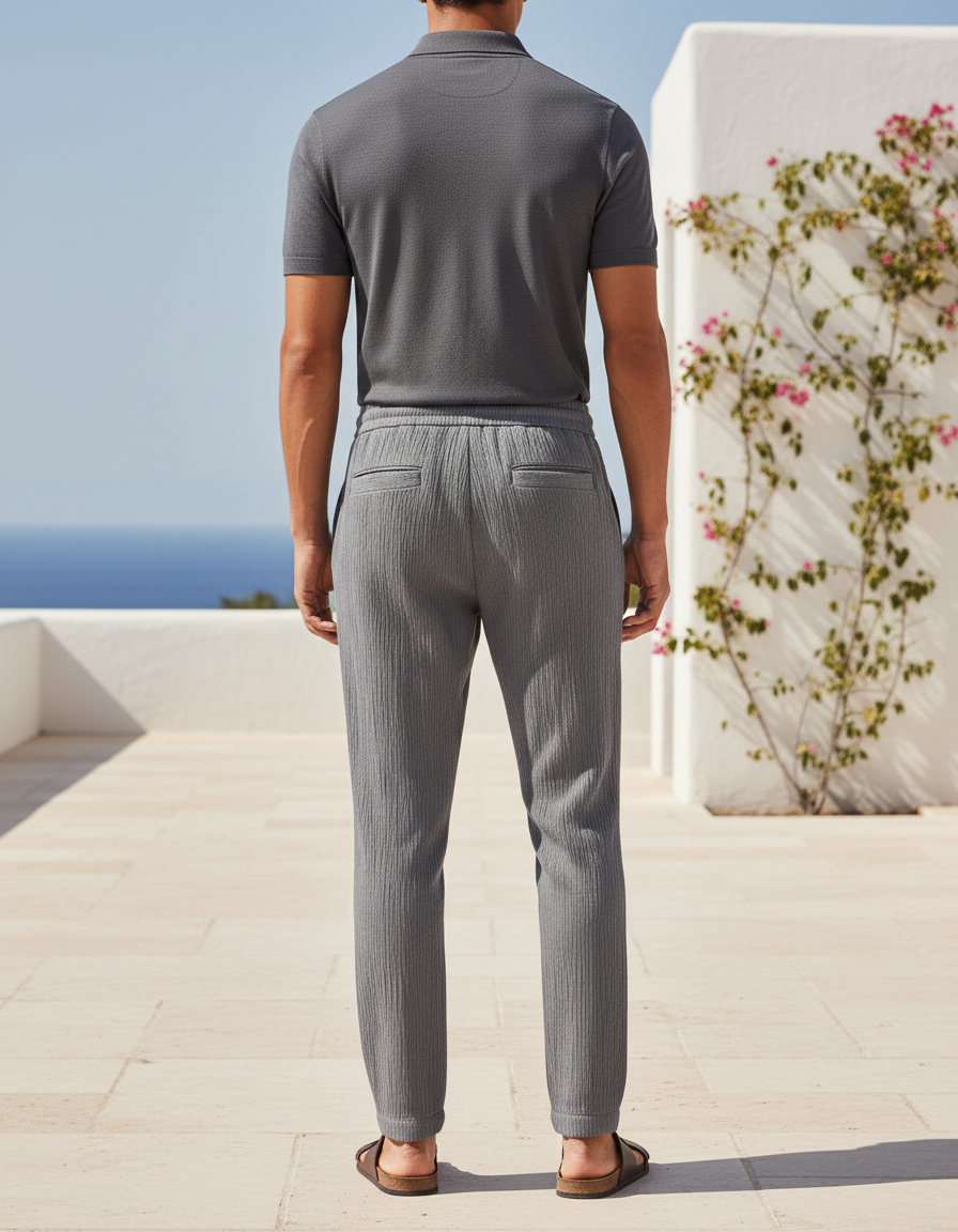 Pantalon En Lin Gris Homme Décontracté Léger Texturé - vue 2