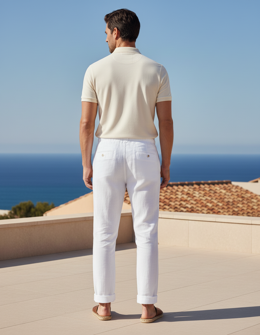 Pantalon En Lin Blanc Décontracté Cordon Homme - vue 2