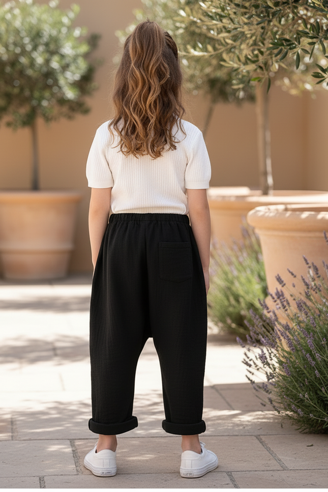 Pantalon En Lin Noir Ample Décontracté Enfant - vue 2