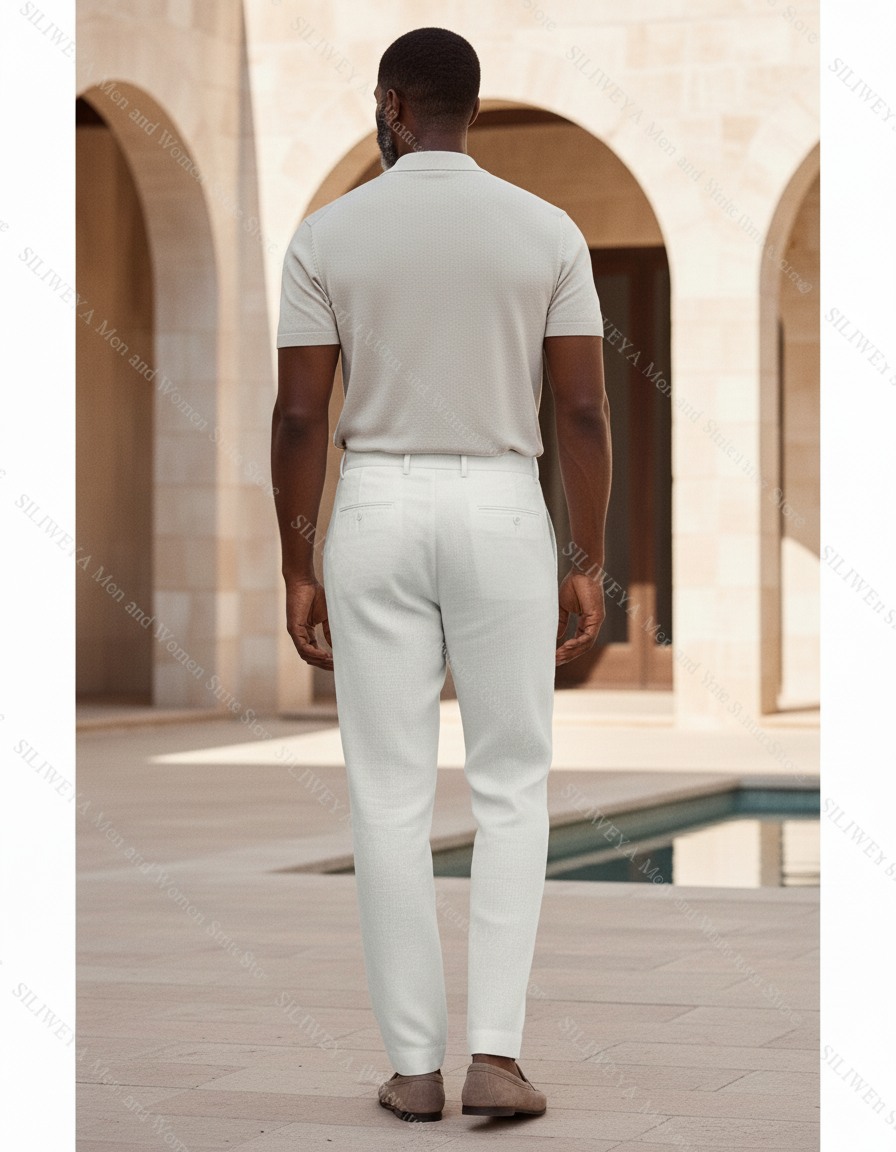 Pantalon En Lin Blanc Décontracté Droit Homme - vue 2
