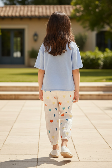 Pantalon En Lin Blanc Cœurs Colorés Enfant - vue 2