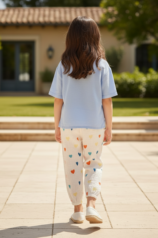 Pantalon En Lin Blanc Cœurs Colorés Enfant - vue 2