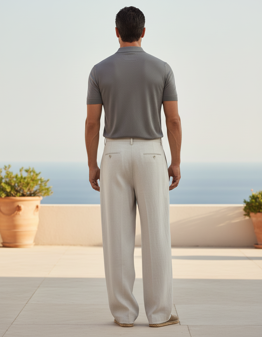 Pantalon En Lin Beige Ample Plissé Homme - vue 2