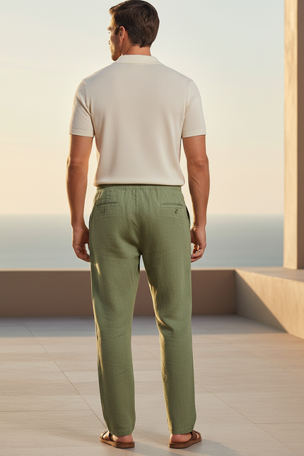 Pantalon Lin Homme Vert - vue 2