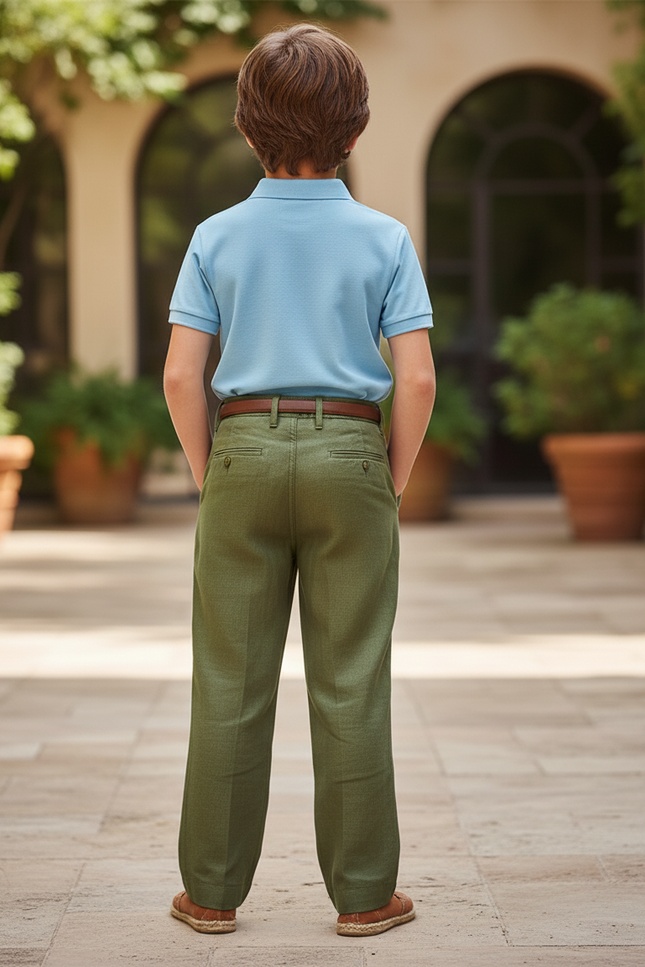 Pantalon En Lin Vert Plissé Décontracté Garçon - vue 2