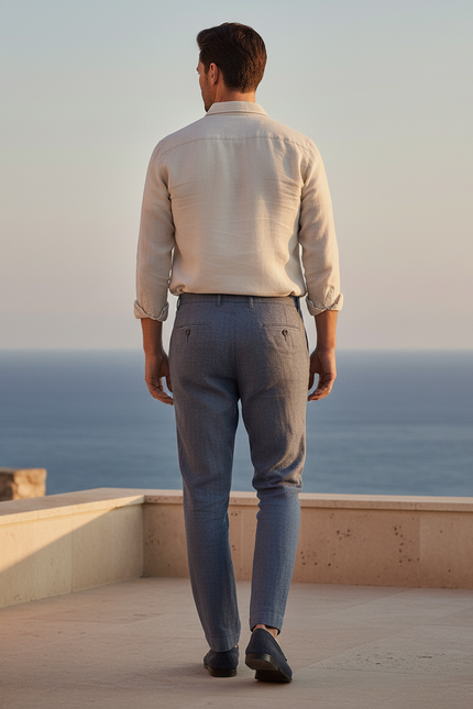 Pantalon En Lin Gris Droit Élégant Micro-Motif Homme - vue 2