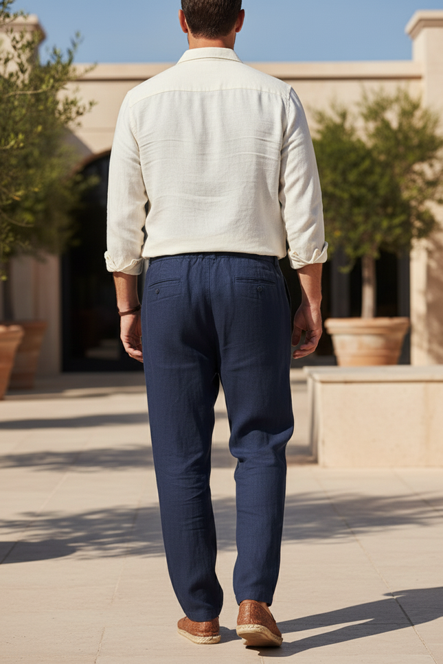 Pantalon Bleu Lin - Marine - vue 2