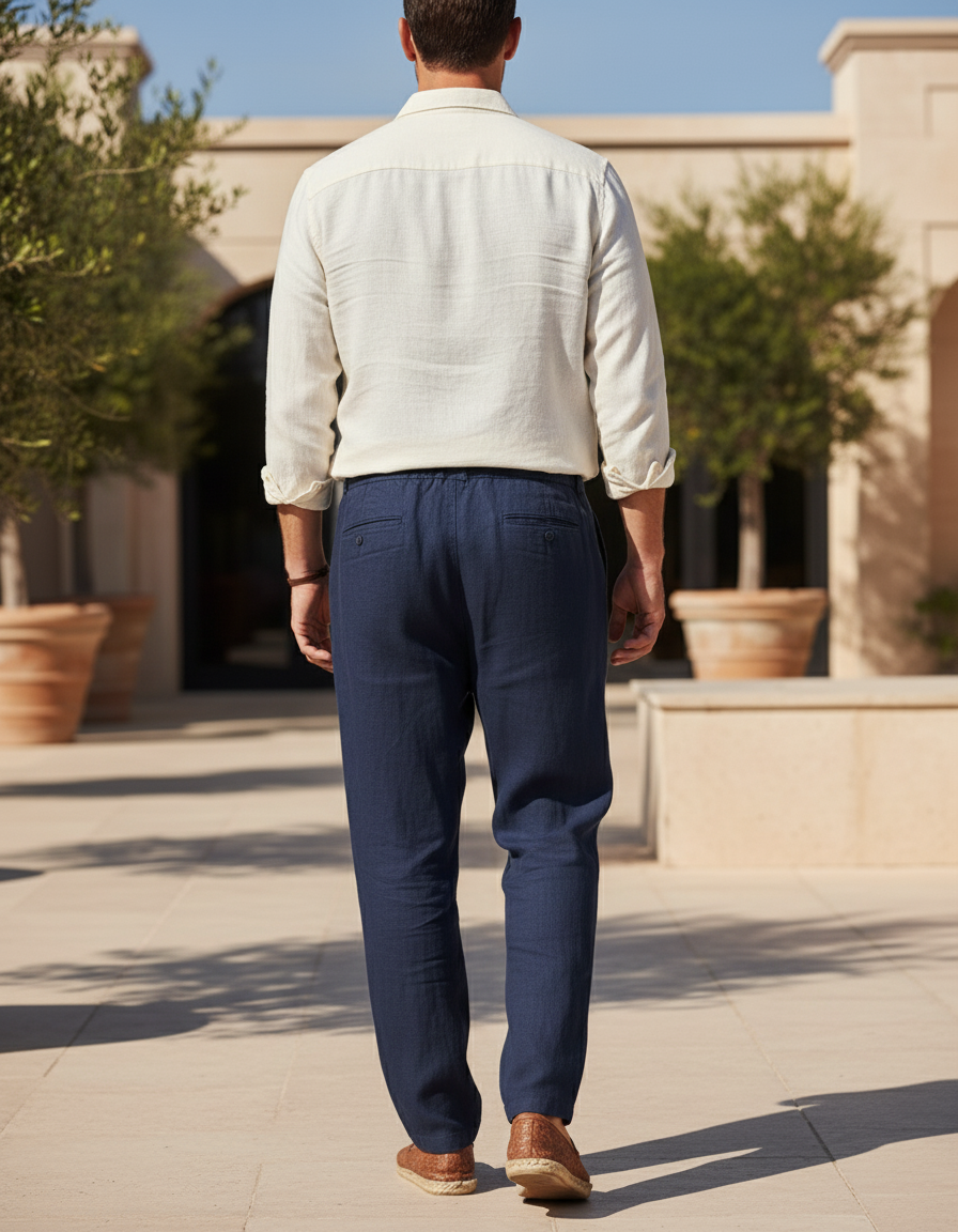 Pantalon Bleu Lin - Marine - vue 2