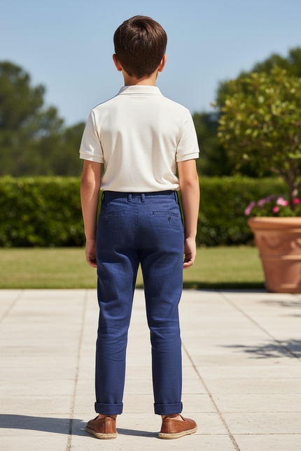 Pantalon En Lin Bleu Marine Droit Enfant Élégant - vue 2