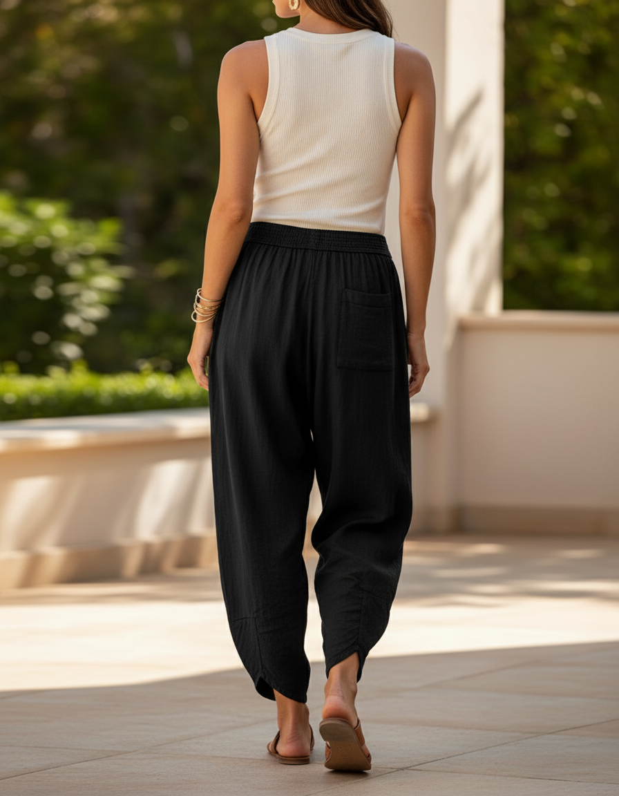 Pantalon En Lin Pour Femme Grande Taille - Noir - vue 2