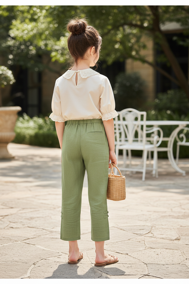 Pantalon En Lin Court - Vert - vue 2