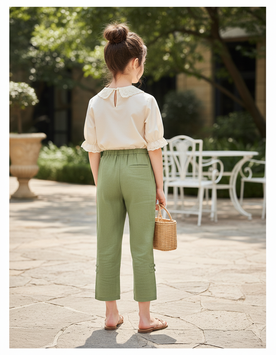 Pantalon En Lin Court - Vert - vue 2